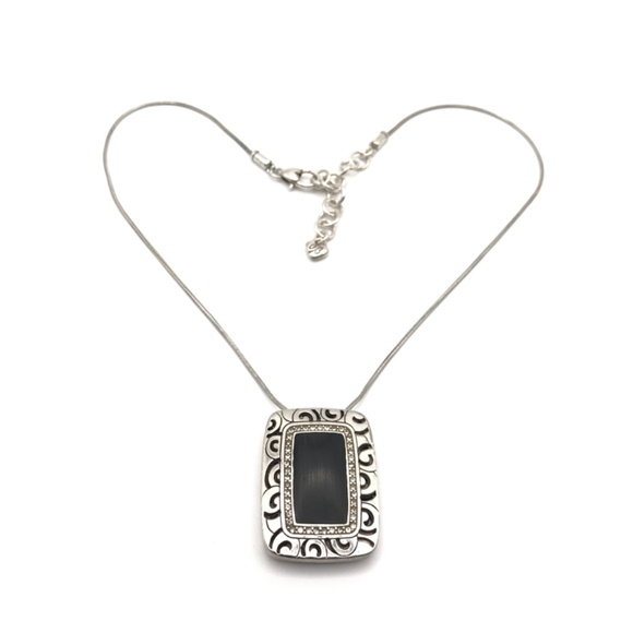 Brighton Pendant Necklace Satin Brushed Rhythms Silver Plate Reversible 17-18.5" - Picture 7 of 13